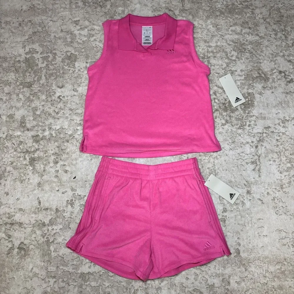 Adidas Kids French Terry Tank Top & Shorts | Size: Girls L(14), Color: Dark Pink